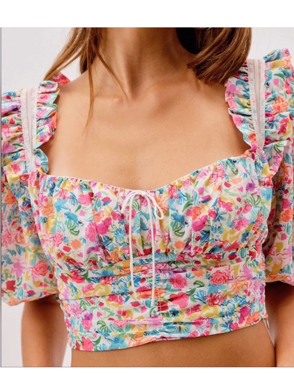 For Love and Lemons Claude Top Floral Puff Sleeve Size M